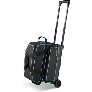 VEVOR Bowling Ball Bag, 2 Ball Four Roller Bowling Bag with Wheels, Featuring a Separate Compartment for Shoes (Up To US Size 16) & Oversized Accessory Pocket, Retractable Handle Extends to 37.4 in