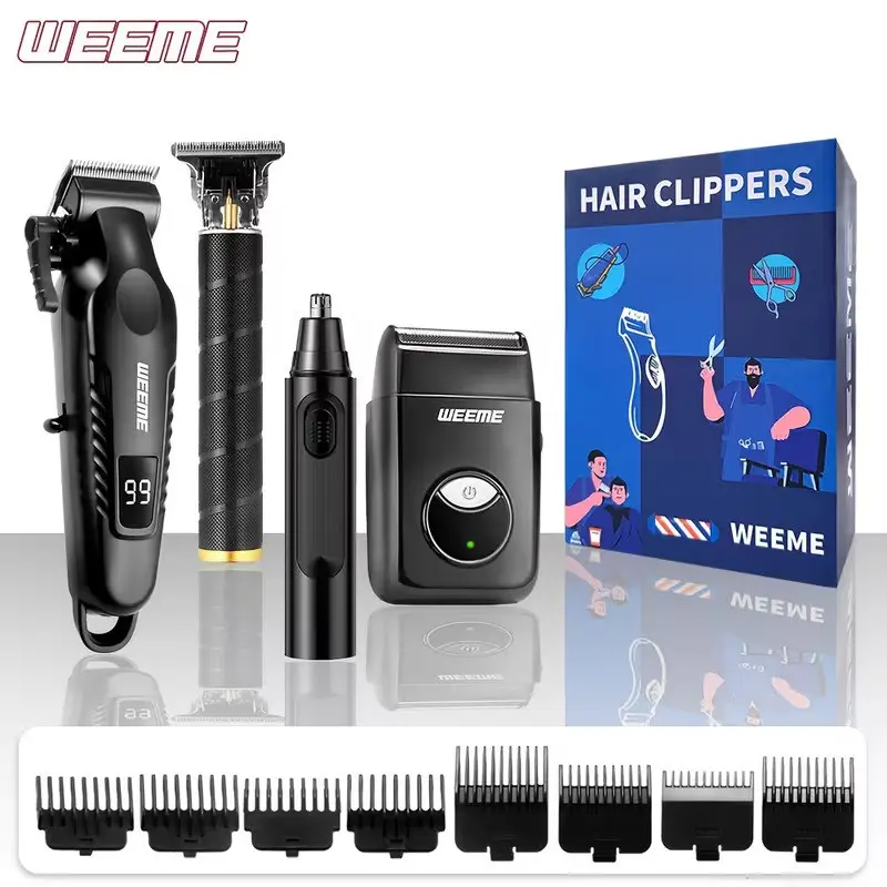 WEEME Men's 3 In 1 Grooming Kit, Cordless Hair Clipper With Alloy Blade, T-Shaped Trimmer With Metal Body, LCD Display Shaver, For Haircut, Shaving, Beard Trimming, Home Travel & Business Trip, Hair Cutting Tool, USB Rechargeable Clipper