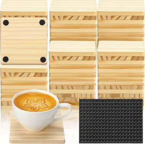 72 Pack Unfinished Wood Coasters,4" Square Blank Wooden Coasters for Crafts, Wooden Slices for DIY Painting Winter Hot Drinks Prevent Scalding Table