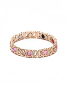 Fashionable Detachable Energy Magnet Bracelet, Eco-Friendly Alloy with Rhinestones, Adjustable Ladies' Wristband, Metal Plated