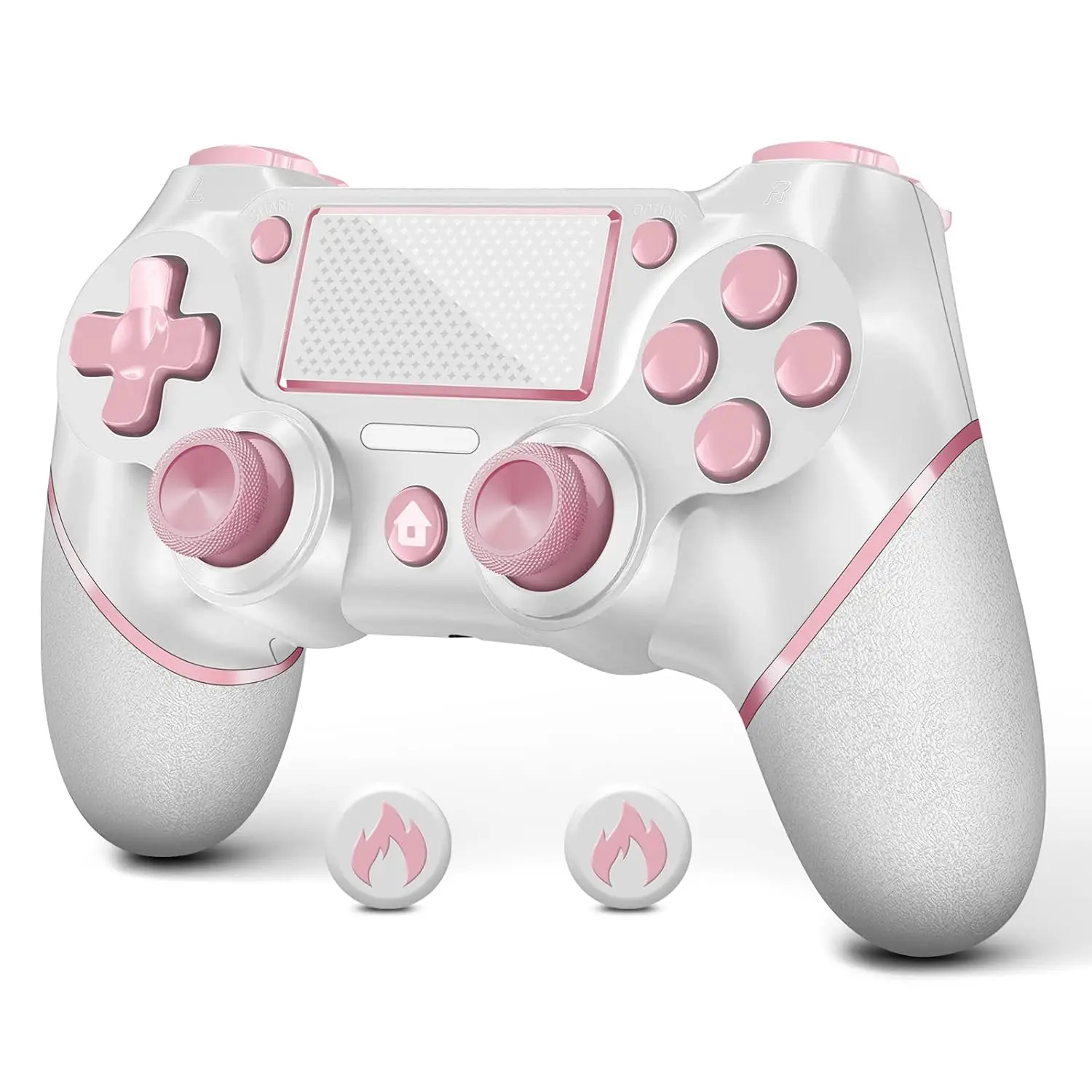 Controller for PS4, Custom Design V2 Gamepad Joystick for PS4 with Non-Slip Grip of Both Sides and 3.5mm Audio Jack! Thumb Caps Included! (-White)