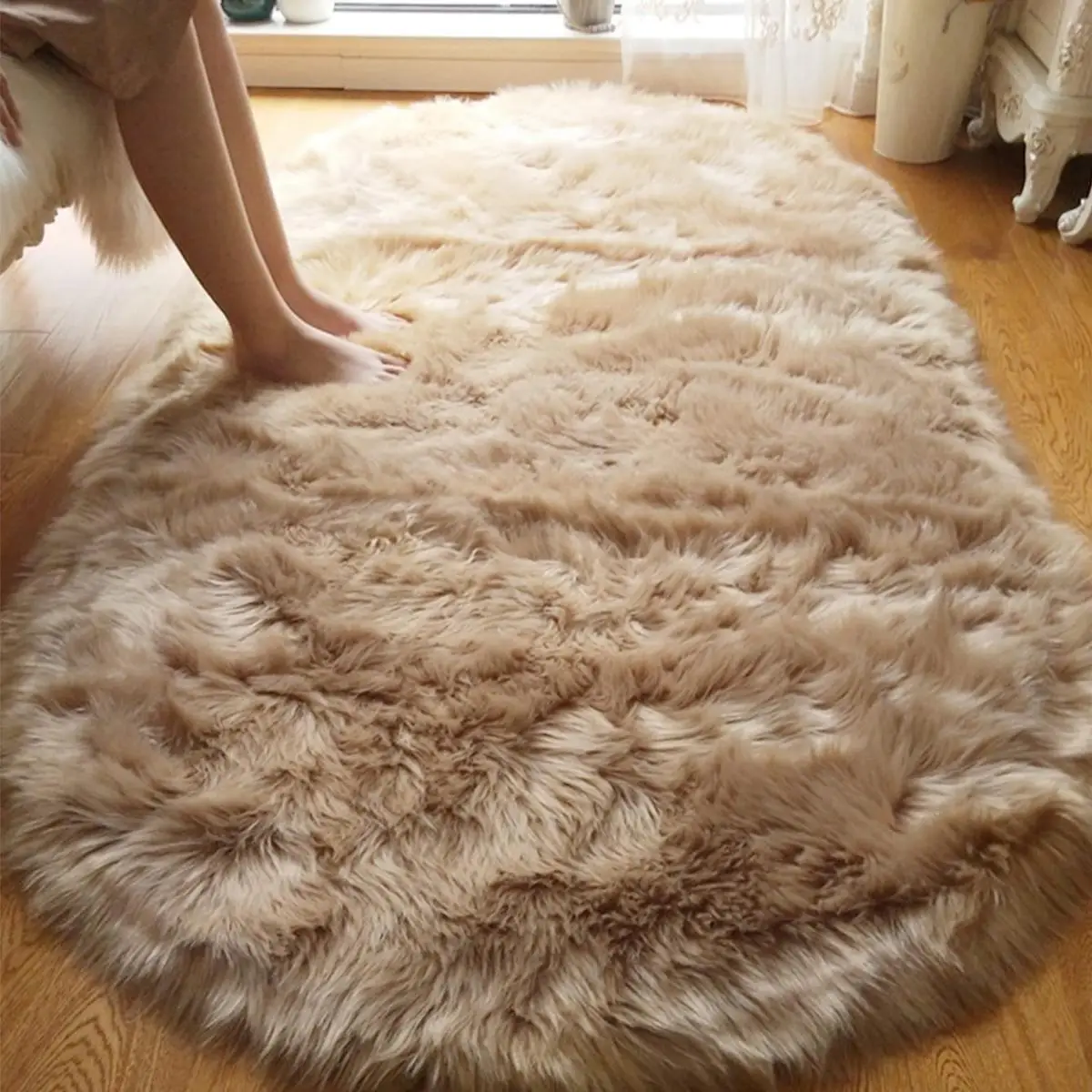 Oval Shaped Soft Fluffy Rug, 1 Count Non-slip Floor Carpet, Durable Decorative Mat, Decorative Mat for Living Room Bedroom Home Decor, Plush Area Rug