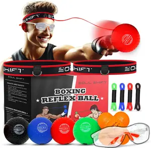 Soul Shift Boxing Reflex Ball with Safety Glasses – Includes 2 Adjustable Headbands, 4 Balls & Bonus Reaction Ball | Boxing & MMA Training Equipment for Home Workouts, Hand-Eye Coordination