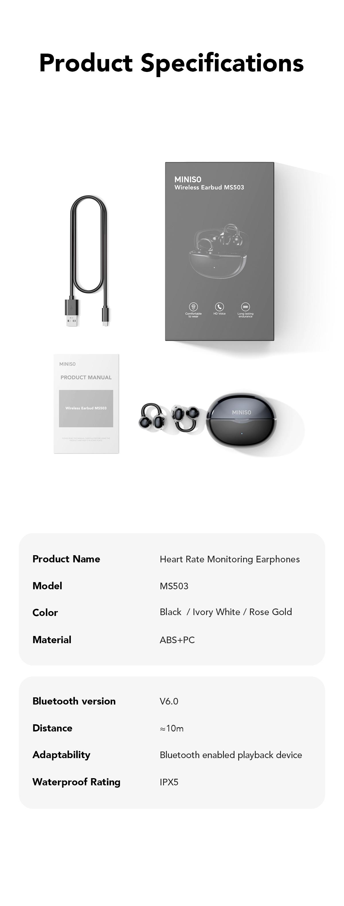 MINISO Clip On Earbuds Wireless Headphones with Bluetooth 6.0 Earphones, Stable Connection & Low Power Use, DT6.0 Pulse Directional Tech, 360° ACS Panoramic Sound, IPX5 Waterproof Audio Earbuds for Music & Calls, Comfortable for Sports