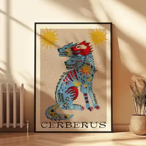 Cerberus - Bold and Powerful Three-Headed Dog Fine Art Poster, Mythological Art Print, Unique Fantasy Wall Decor Perfect Gift for Dog Lovers (No Frame)