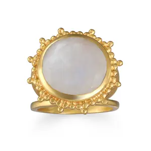 Satya Jewelry Drift Into Daydreams Moonstone Ring RG032-26-Z6 18kt Gold Plated Beaded Starburst Design for Adults