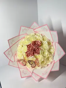 Eternal Rose Satin Ribbon Bouquet - Cream & Rose Gold with Butterflies