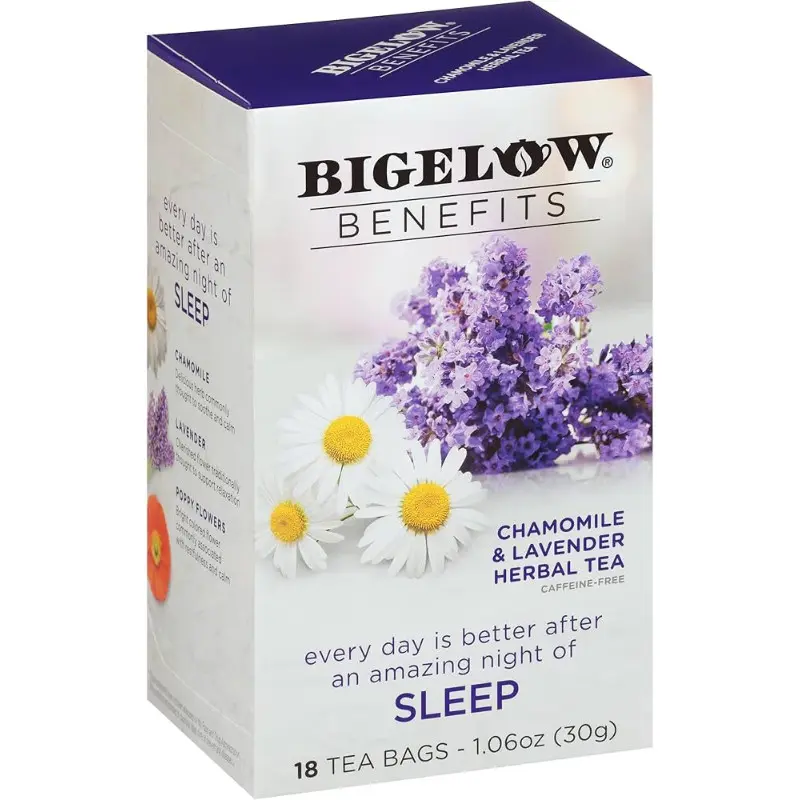2x Bigelow Benefits Sleep Chamomile & Lavender - Tea Bags Herbal Infusion Wellness Drink Nighttime Relaxation Natural Caffeine Free Brewing Steeping Beverage Healthy Lifestyle Lot Bundle Bulk Wholesale Value Pack 18ct Mixed Floral Flavor