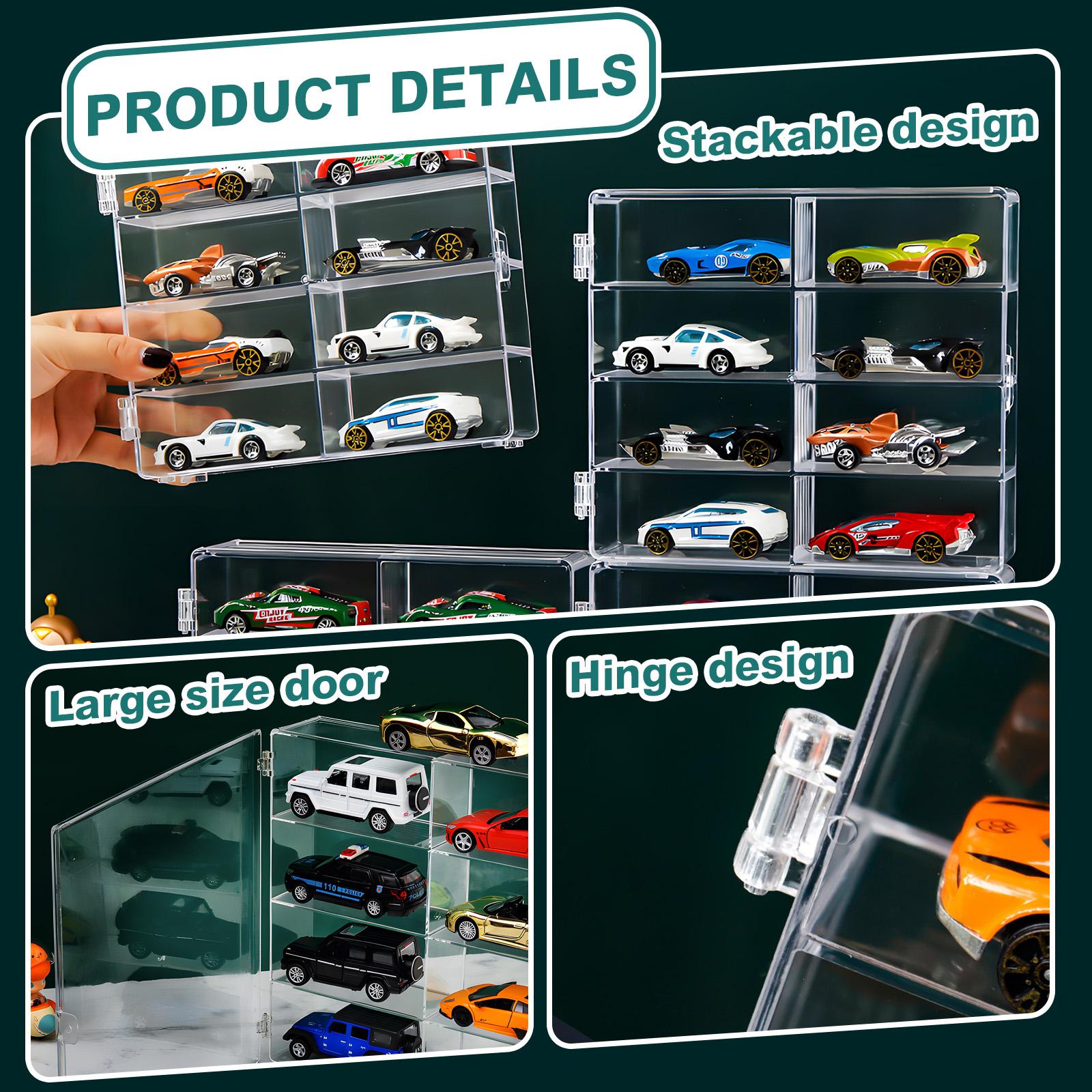Stackable Acrylic Display Dustproof Case Box for Diecast Cars with Hinged Door, Toy Car Storage Organizer for Hot Wheels Matchbox