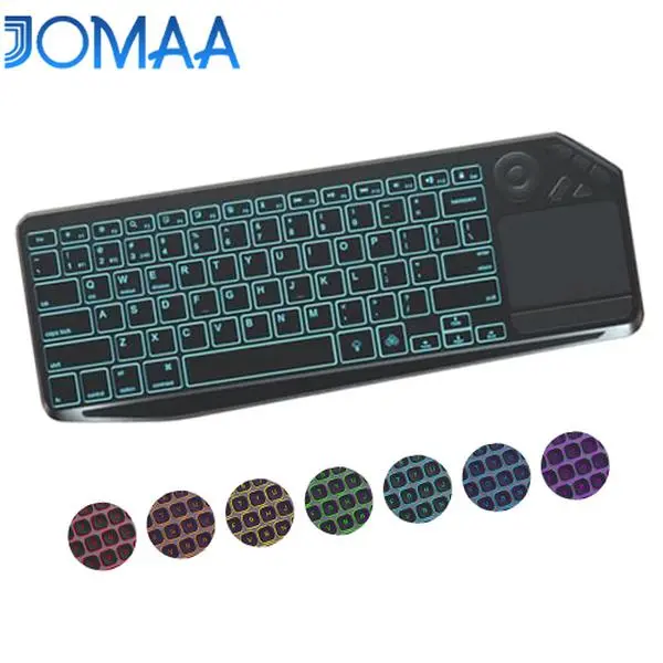 JOMAA 7 Color Backlit 2.4G Wireless Dual Mode Keyboard with Touchpad for Smart TV Tablet Multimedia Rechargeable Keyboard