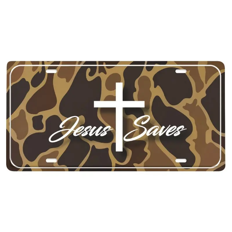 12x6 in Jesus Saves Christian Vanity License Plate - Durable Hard Aluminum Camo Pattern Car Accessory, License Display for Car/Truck/SUV, Vehicle Decor, Best Faith Gift