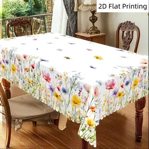 Spring Floral Tablecloths Round & Rectangular 5 Sizes with Colorful Flowers Butterflies Bees for Party Decorations Housewarmings Holidays Indoor Outdoor Use Disposable Christmas