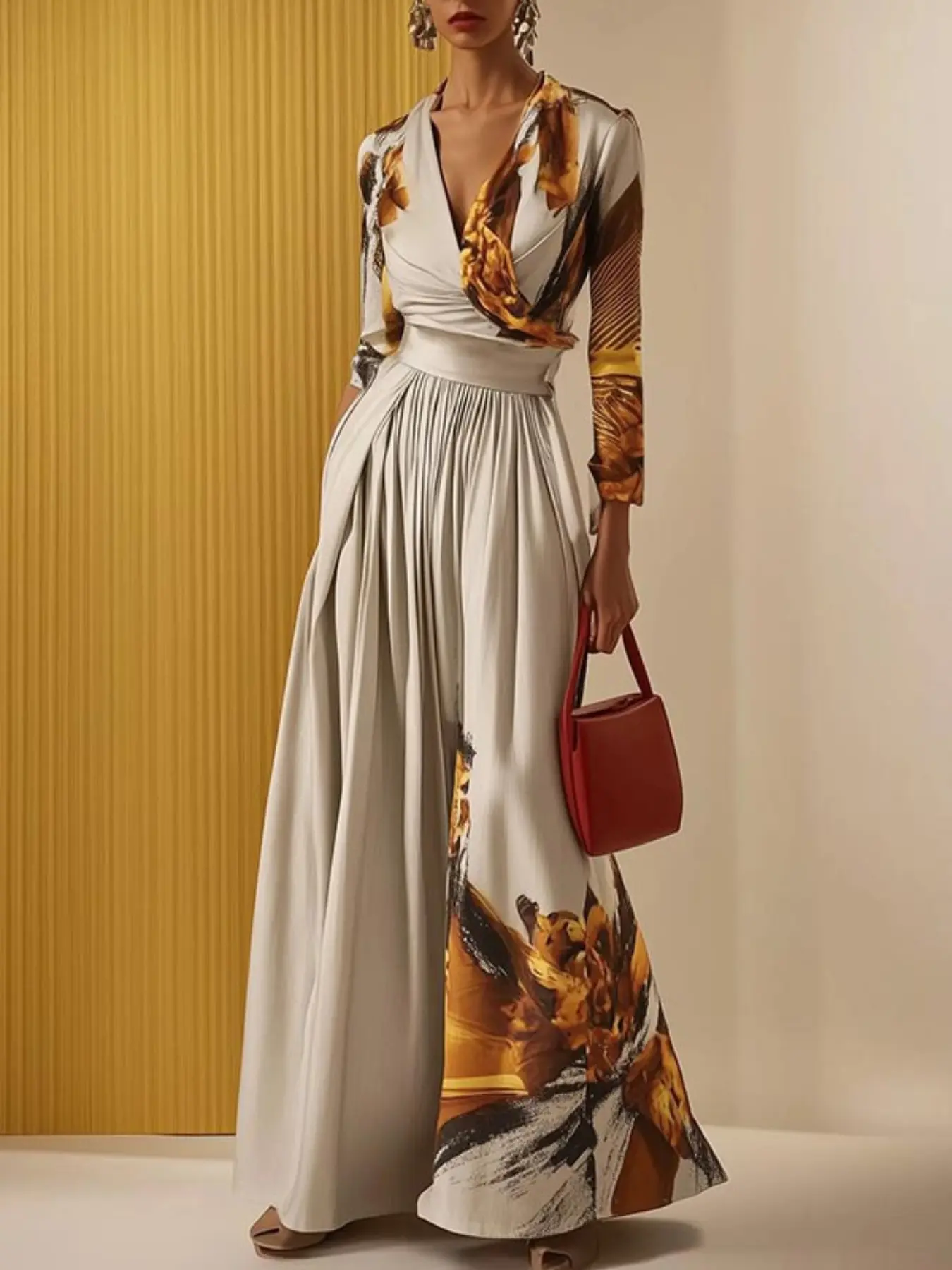 knee length dresses for ladies Strapless Deep V Bustier Style Wide Leg Jumpsuit  dripsen.com