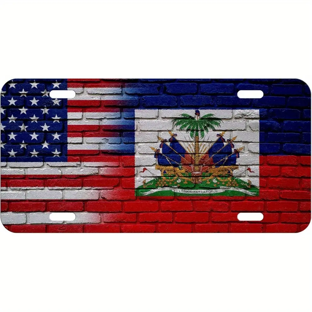 Flag Of Haiti (Haitian)- Bricks/USA - Aluminum Alloy - 6x12 -inch Polished Metal Standard Plate, Easy To Install, Men's/ Women'S Car Plate, Car Trim Accessories, License Plate Decoration, For Decoration Only