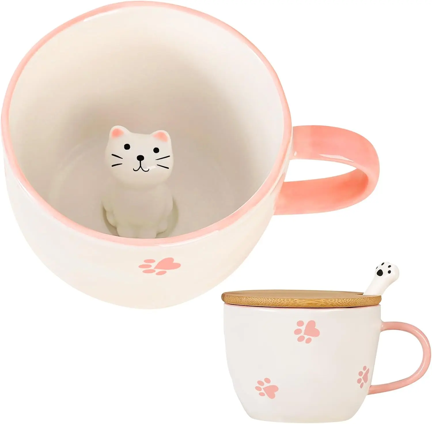 Kawaii Cat Mug with 3D Kitty Inside Cute Mugs Ceramic Tea Cup Coffee Mug Gifts for Women Girlfriend Kids White Elephant Gifts (13oz)