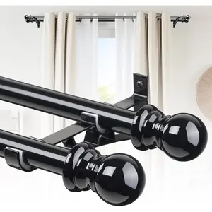 Double Curtain Rods for Windows 1 Inch Diameter Heavy Duty Decorative Drapery Rod Fits 28 to 42 Inch Black