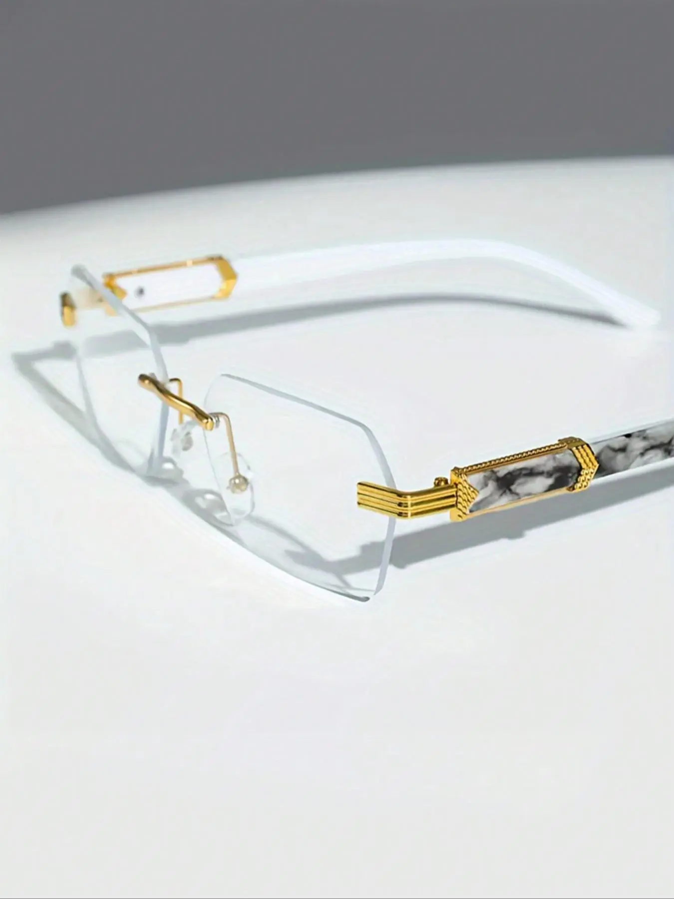 Unisex Minimalist Temperament Marble Pattern Rimless Eyeglasses, Trendy All-match Eyeglasses for Everyday Use, Fashion Accessories for Outdoor Activities, Trendy Casual Eyeglasses, Stylish Trendy Eyewear