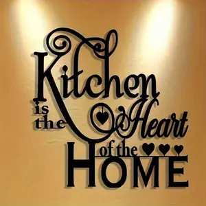 1pc Black "Kitchen Is The Heart of The Home" Minimalist Metal Wall Sign – Modern Home Decor for Bedroom/Living Room/Bathroom. Waterproof, Rustproof & Durable with Fade-Resistant Finish.Wall Sculptures Home Decor Products