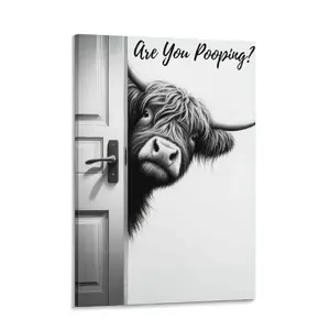 Vintage Highland Cow Poster Bathroom canvas Wall Art, Rustic Farmhouse Home Decor, Funny Quotes & Humorous Bathroom Signs, Animal Wall Art for Bathroom