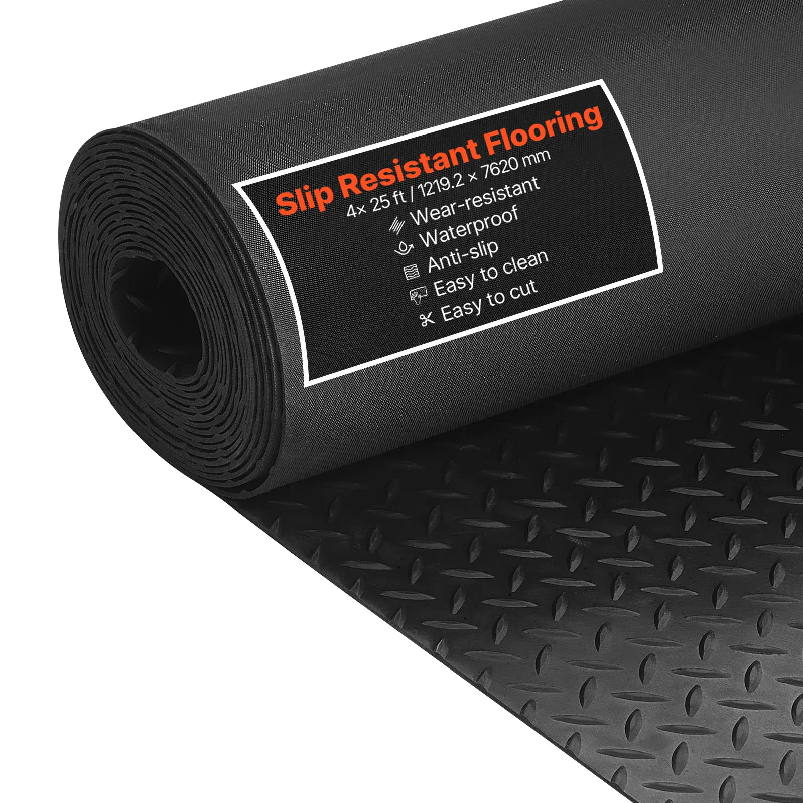 【SummerFinds】VEVOR Garage Floor Roll, 4 x 25 ft Garage Flooring Mat, 3 mm Thickened Rubber Diamond Plate Floor Protector Mat, Non-Slip, Wear-resist, Waterproof, Easy to Clean for Warehouse, Gyms,Trailer, Black