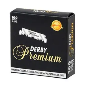 Derby Premium Blades 100 Count - Chrome Ceramic Platinum Tungsten & Polymer Coated Edges Smooth Titanium