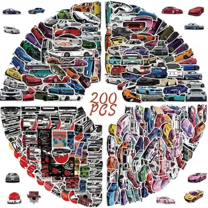 Cybertron Tools  200pc  Racing Cars Stickers - Waterproof for Laptop, Bottles, Skateboard, Guitar, Helmet
