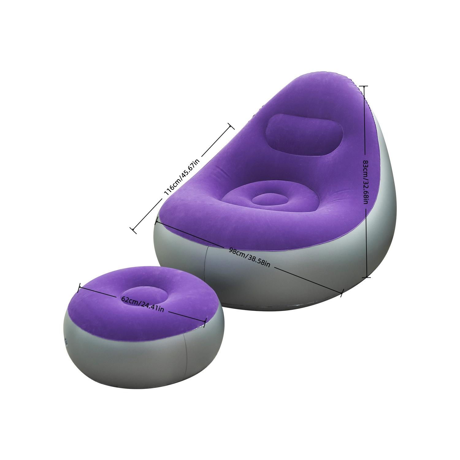 1pc purple Foldable Inflatable Recliner with Footrest, Comfortable Flocked Nylon Texture, Portable Lightweight Lounge Sofa for Home Bedroom Balcony Camping Outdoor Use