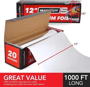 Heavy Duty Aluminum Foil Roll, 1000 FT x 12 Inches Wide Non Stick Aluminum Foil Heavy Duty Rolls, Heavy Duty Foil with Easy Tear Dispenser, Premium Tinfoil Roll to Wrap & Store Food