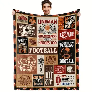 Vintage Football Lineman Quote Patchwork Print Soft Cozy Flannel Blanket - American Football Lover Warm Fuzzy Plush Throw, Perfect Birthday Christmas Gift for Boys Teens Men Football Fans Bedroom Sofa Dorm Home Decor