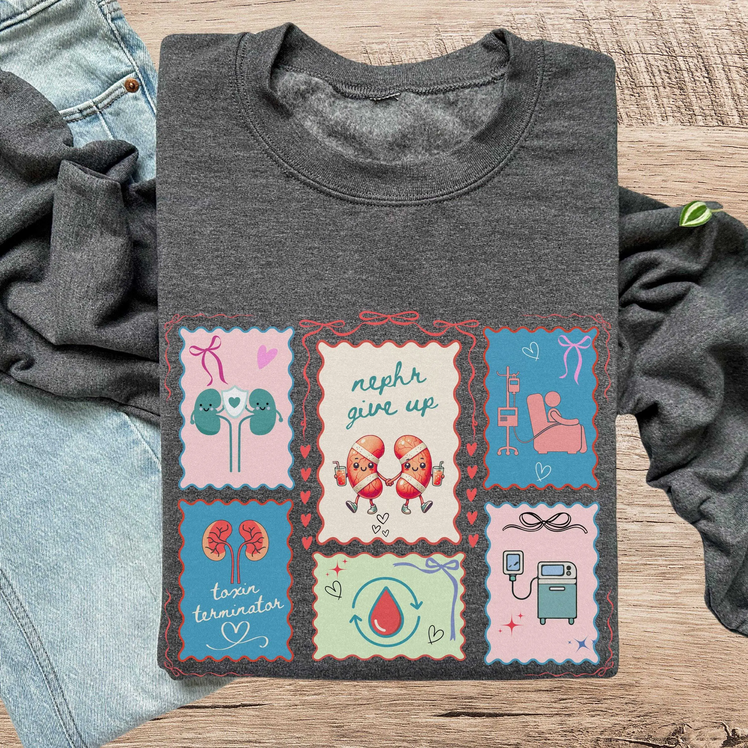 Dialysis Nurse Shirt Valentine Sweatshirt, Kidney Nephrology RN Sweatshirt, Dialysis Tech Crewneck, Scalloped Stamp Coquette Tee