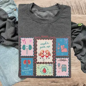 Dialysis Nurse Shirt Valentine Sweatshirt, Kidney Nephrology RN Sweatshirt, Dialysis Tech Crewneck, Scalloped Stamp Coquette Tee