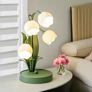 Pink Warm Table Lamp Golden Light Luxury Five Bell Orchid Flower Design Lamp Acrylic Creative Home Decor Desk Lamp Hotel B&B Theme Ambient Light Decorative Lighting