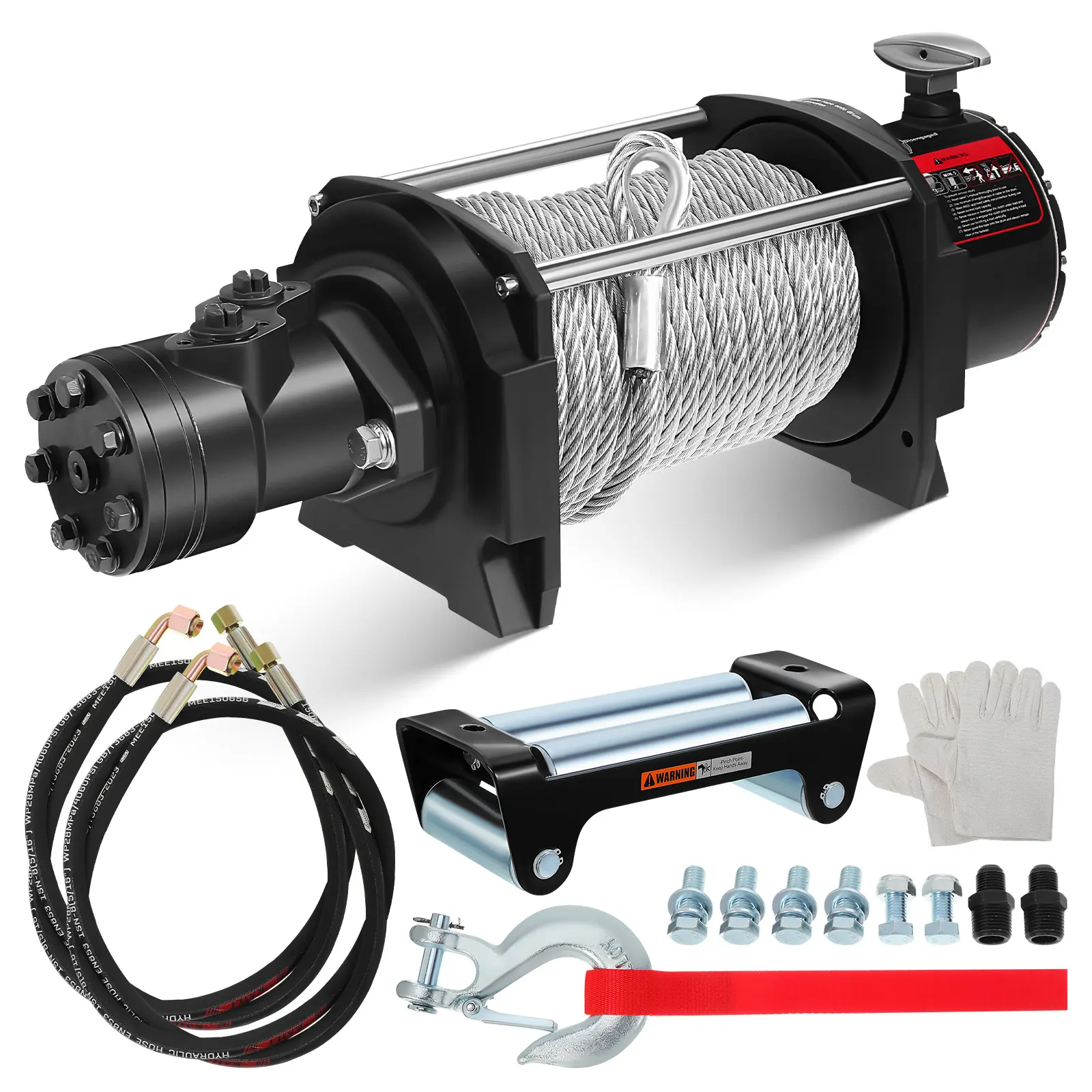 Heavy-Duty Towing Winch 15,000 lbs Pulling Force Hydraulic Drive 36:1 Gear Ratio for Trailers Rescue Trucks Tow Trucks Construction Vehicles