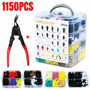 1105Bumper Clips + Removal Pliers Kit Car Retainer Clips & Auto Fasteners Assortment Plastic Push Rivets Fender Clips Automobile Door Trim Panel Clip Set For Universal Vehicle Type