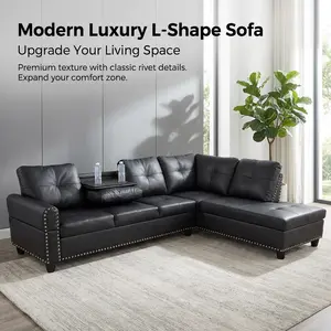 Multiple Color Modern Luxury L-Shape Sofa Set  in PU/Linen with Double Layers Springs & High Density Sponge for Ultimate Comfort Wear-Resistant Solid Wood Anti-Insect Design