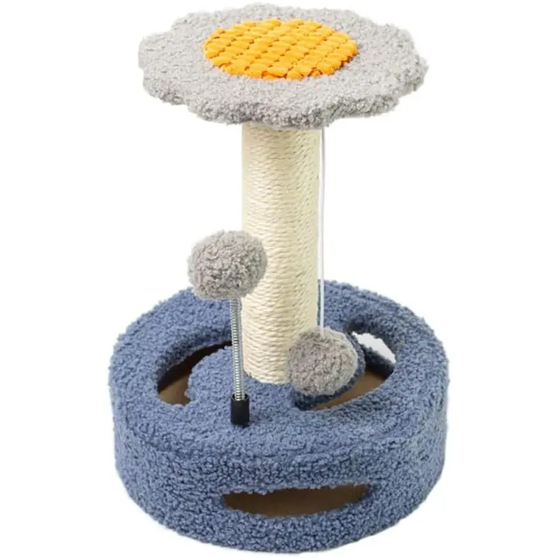 Multifunctional Cute Cat Scratching Post with Natural Sisal, Flower Cat Tree for Indoor Cats, Cat Tree Flower Pink with Hanging Ball, Spring Ball, Ring Bell Ball, Blue