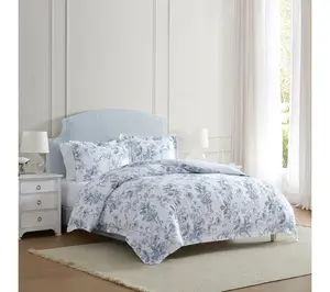 Martha Stewart Songbird White/Blue Cotton TwinComforter Set