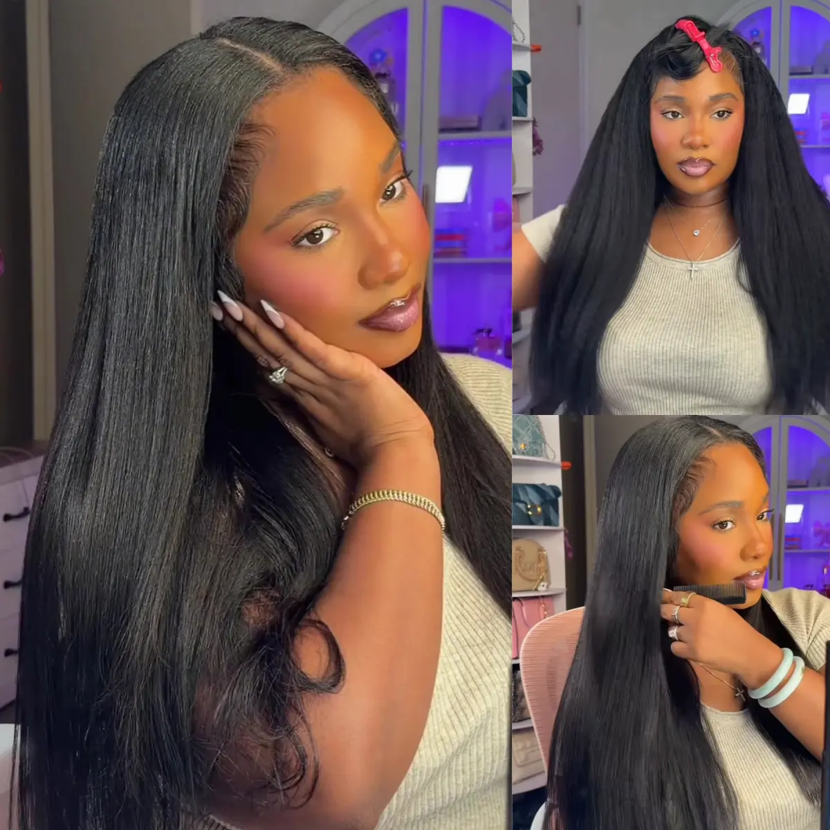 【Blend Natural】UNice Upgrade V Part Glueless Kinky Straight Human Hair Wig with Drawstring No Leave Out Beginner Friendly Easy to Install Summer Wig Tiktokshopsummersale
