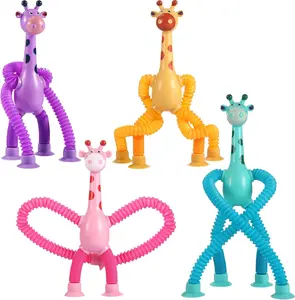XONTEUS 4 Pcs Pop Tubes Giraffe Travel Airplane Road Trip Car Activities Essential, Telescopic Suction Cup Sensory Fidget Toys,Screen-Free Activity for  Kids, Stocking Stuffers for Kids