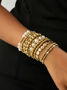 Elastic Bracelets Set with Beads & Acrylic Balls, Boho Style Jewelry Accessories for Women & Girls, All Season Fashion Gifts, Stackable Bracelets