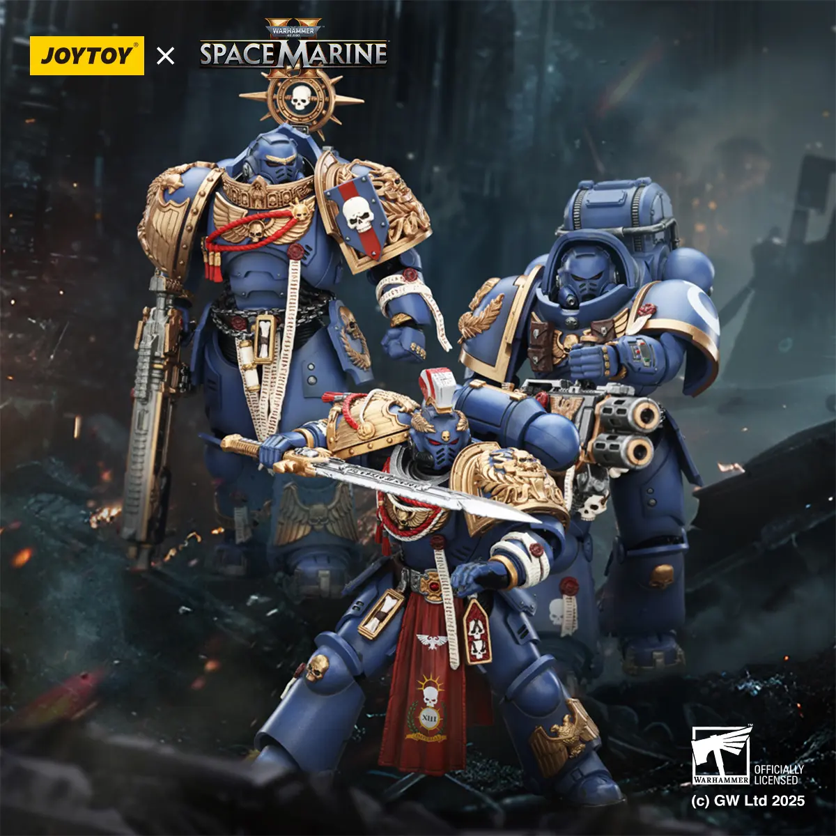 JOYTOY Warhammer 40000 1/18 Scale Ultramarines Heavy Relic Primus Armor PVC Action Figure Set, 3PCS Collectible Game Model Figurine (Figurines Collectibles for Hobbyists)