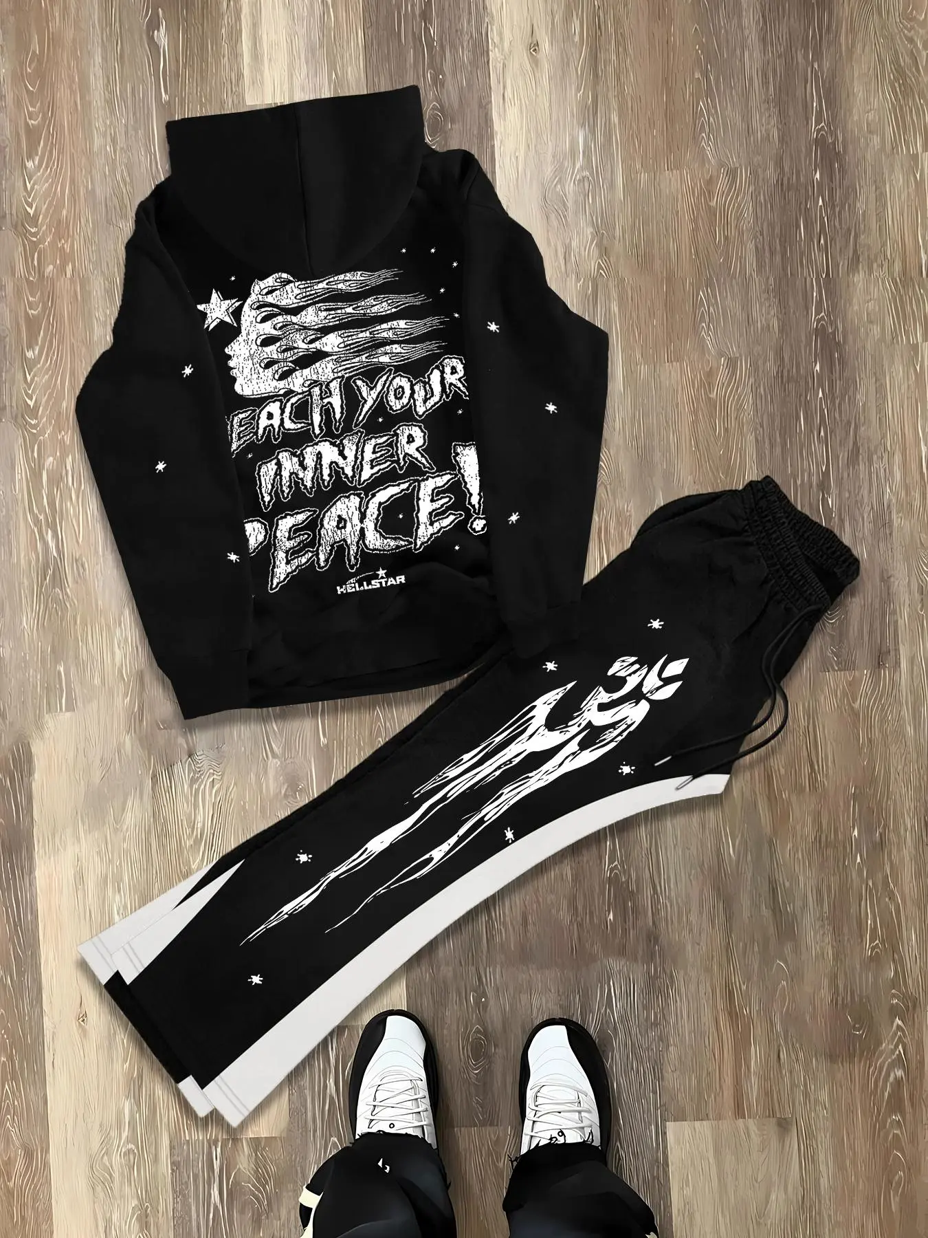Men's Graphic Print Long Sleeve Hoodie & Sweatpants Two-piece Set Sweatsuit Sets, Regular Fit Casual Fashion Cozy Breathable Two Piece Outfits for Daily Wear, Men's Clothes for All Seasons
