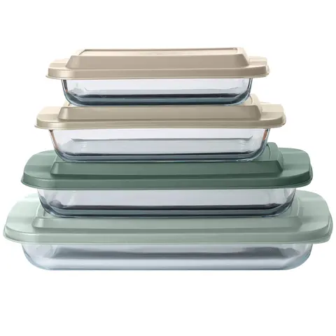 COOK WITH COLOR 8 PC. Glass Baking Dish Set with Lids - Deep Casserole Dish, Glass Food Container, Oven, Freezer and Microwave Safe, Clear Container,