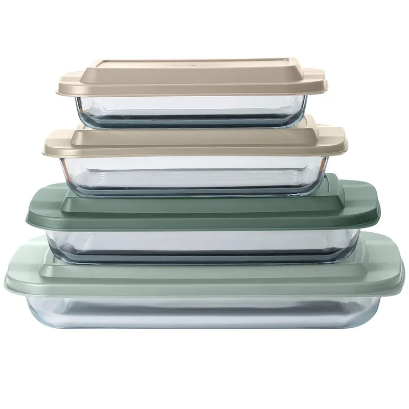 COOK WITH COLOR 8 PC. Glass Baking Dish Set with Lids - Deep Casserole Dish, Glass Food Container, Oven, Freezer and Microwave Safe, Clear Container,