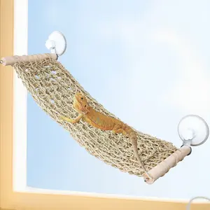 21.6 x 7.8 inch Seagrass Bearded Dragon Hammock for Window, Large Lizard Window Perch, Reptile Hammock Perch with Powerful Suction Cups for Lizard, Leopard Gecko, Chameleon