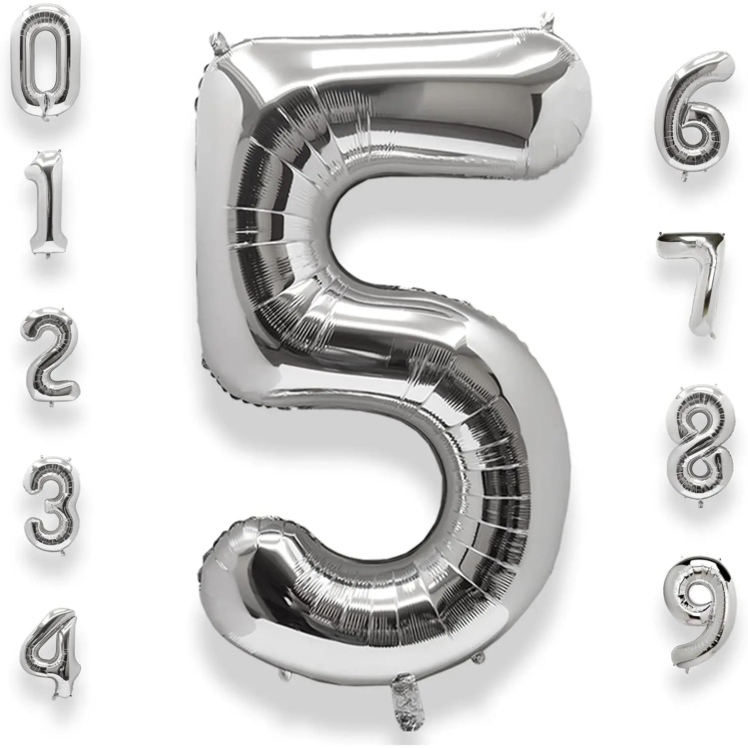 Silver 40-Inch Number 5 Food Grade Material Foil Helium Balloon with Inflatable Straw, Self Sealing Valve, Large Mylar Balloon for 5th Birthday Party Decorations, Kids Photo Props, Great Photo Props