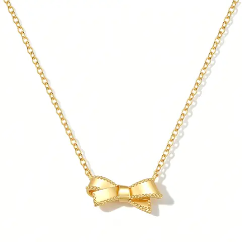 TEWIKY Women's Gold Layered Bow Chain Necklace - Hypoallergenic Minimalist Pendant, Dainty Female Fashion Jewelry, Casual Daily Accessory, Gold-Tone Ideal Holiday Gift for Women