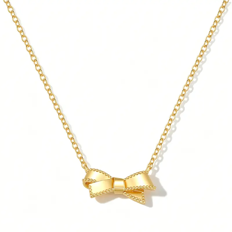 TEWIKY Women's Gold Layered Bow Chain Necklace - Hypoallergenic Minimalist Pendant, Dainty Female Fashion Jewelry, Casual Daily Accessory, Gold-Tone Ideal Holiday Gift for Women