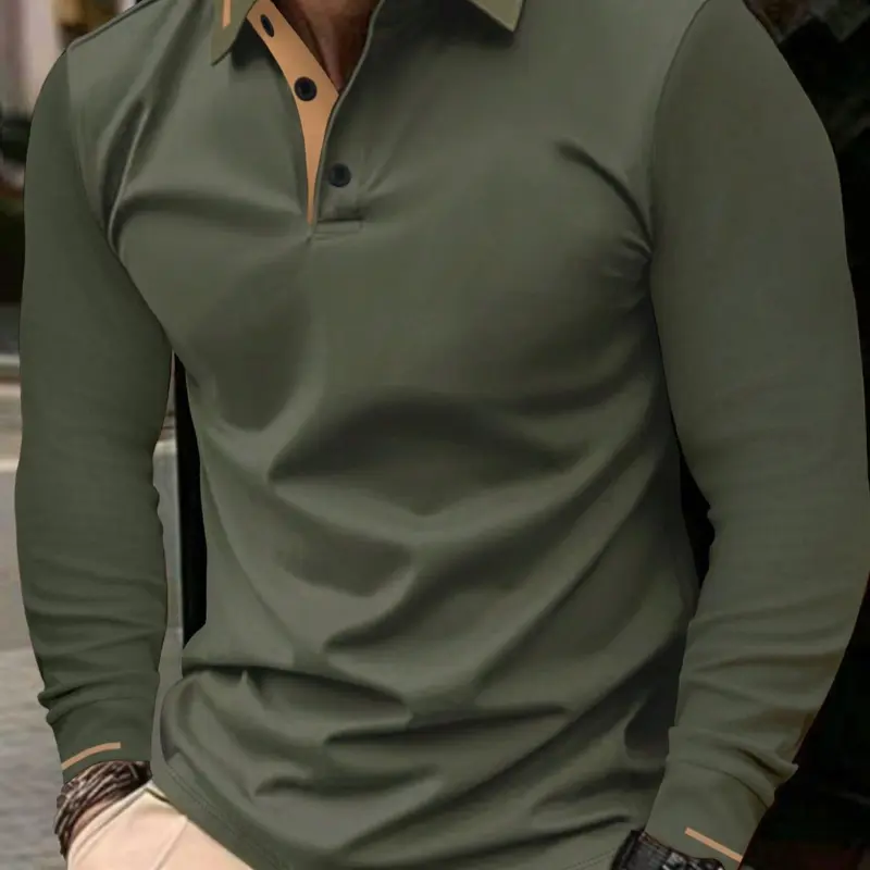【Black Friday】Men's Regular Fit Long Sleeve Polo Shirt, Casual Golf Polo, Fashion Button Collared Top for Spring & Fall, Men's Clothes for Daily Wear