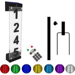 Number, Address Number with 3D Acrylic Number Iron Stakes Colorful light Remote, Lighted Address Sign Powered for outside Home Yard Street
